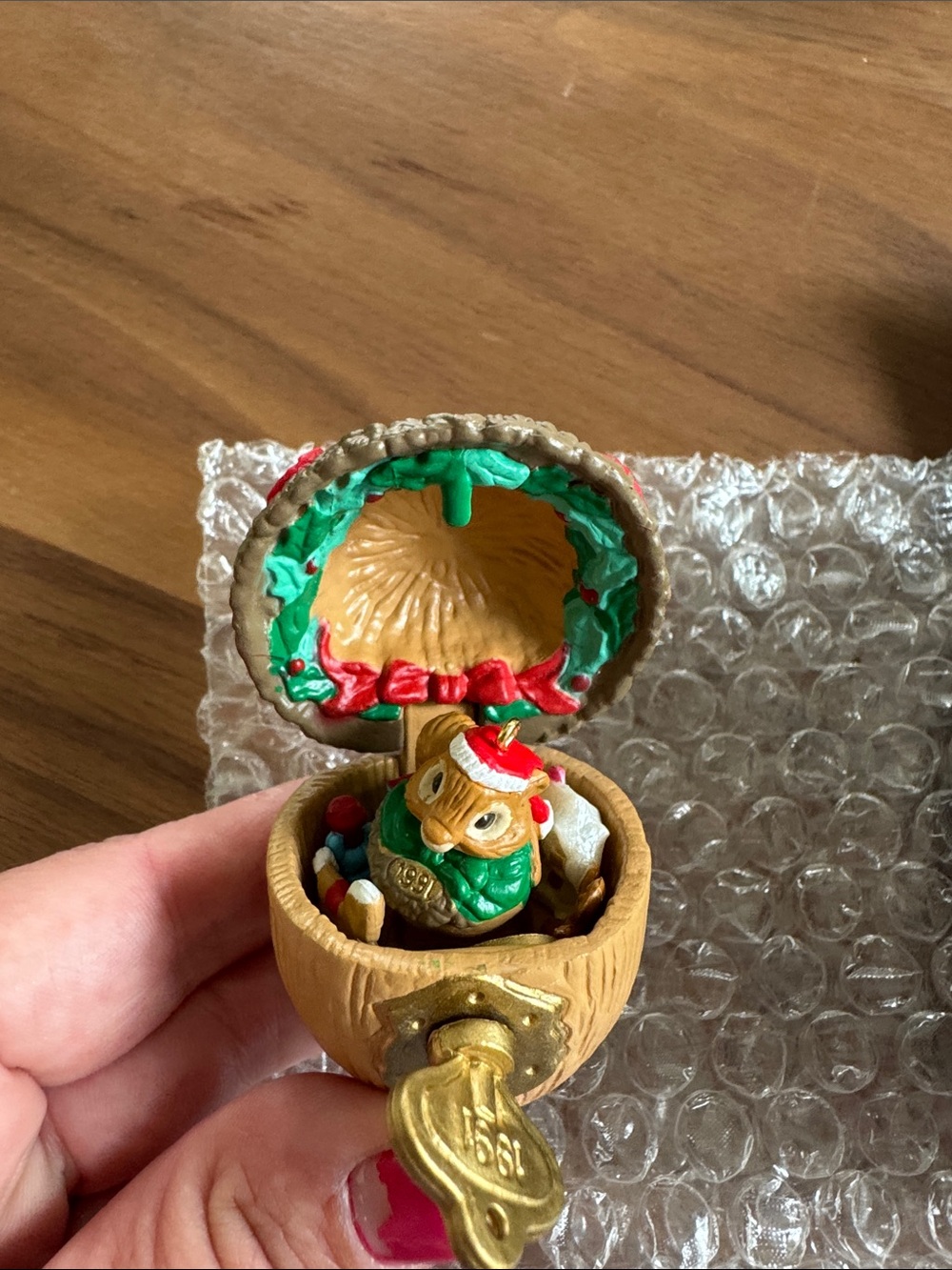 Hallmark Hidden Squirrel Acorn Ornament with Green Holly and Red Bow